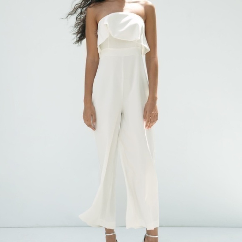 Zara NWT wide leg ruffle jumpsuit white 0387/151